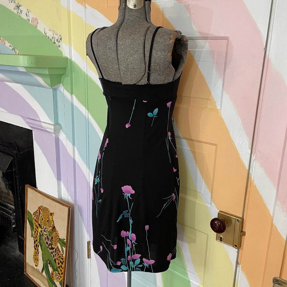 Vintage 90s BCBG Max Azria Floral Mini Slip Dress Sz S 💛🎀 Gothbabe - Picture 7 of 10
